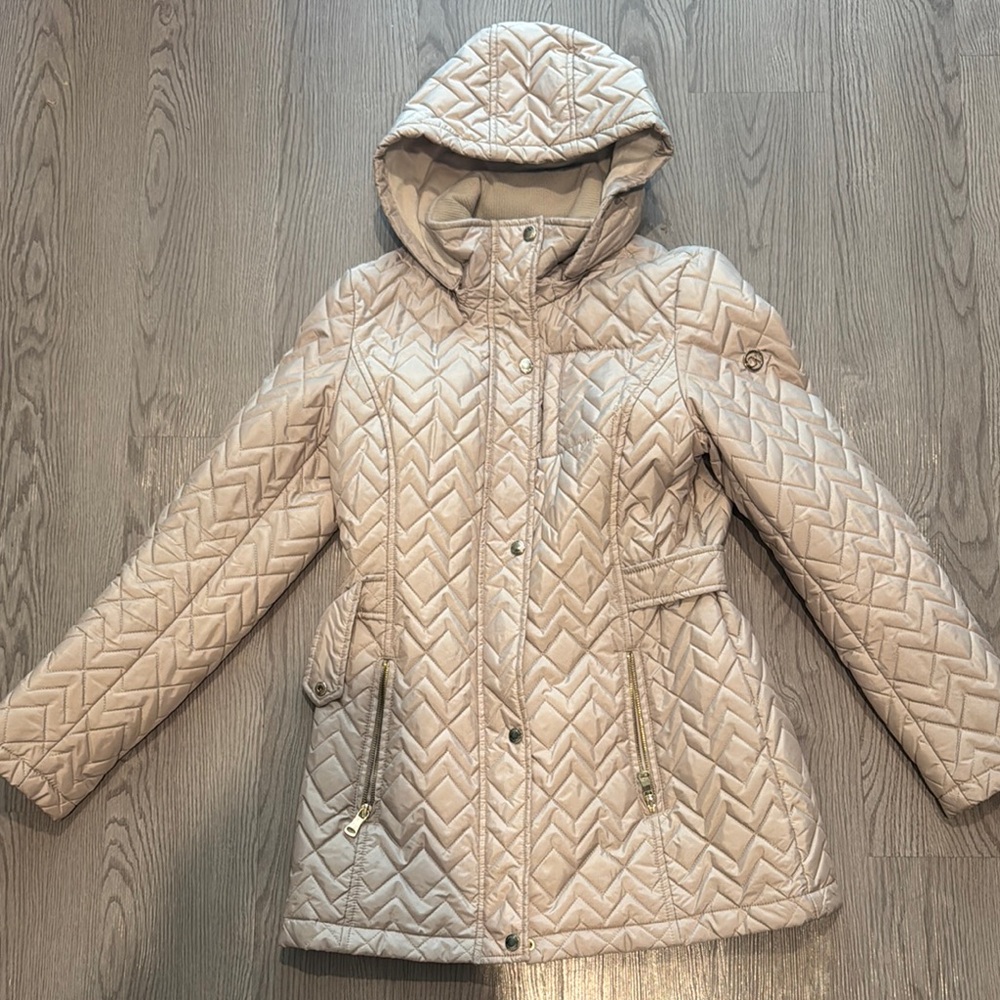 Calvin Klein Quilted Hooded Puffer Jacket - Beige